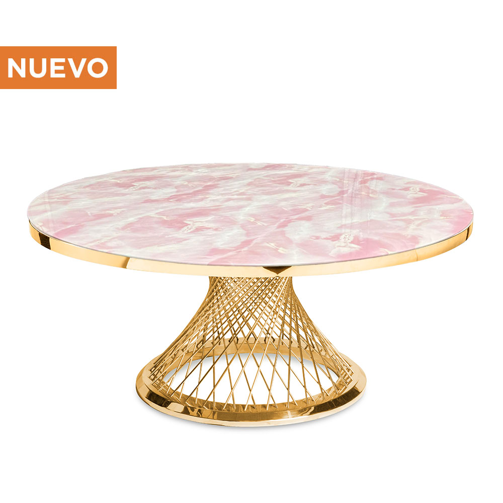 Cubierta Circular de Mármol Rosa Calacatta Con Base Fuente Rose Gold