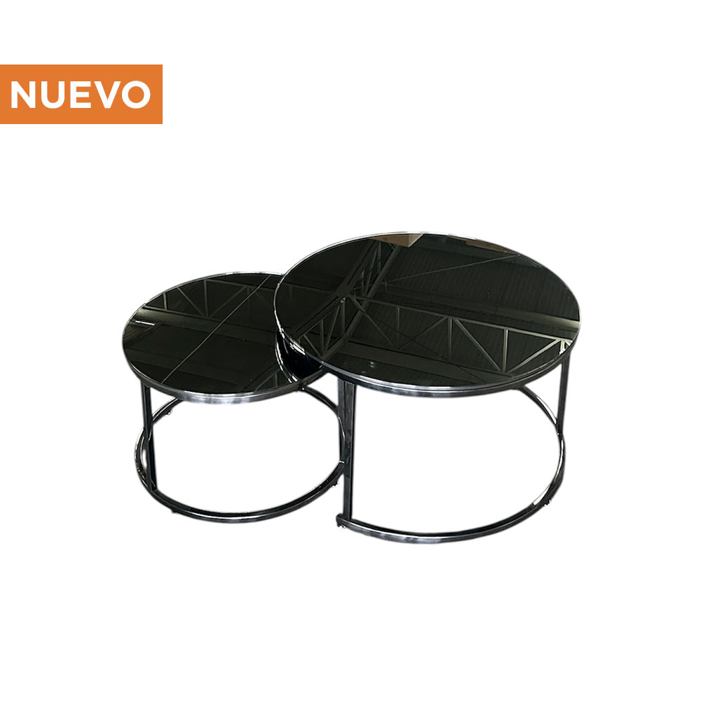 Mesa de Centro Doble Cromada Negra con Cubierta de Espejo