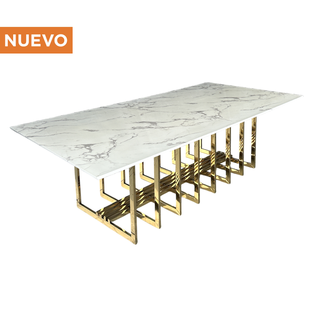 Cubierta de Mármol Blanco con Base Jaula Dorada