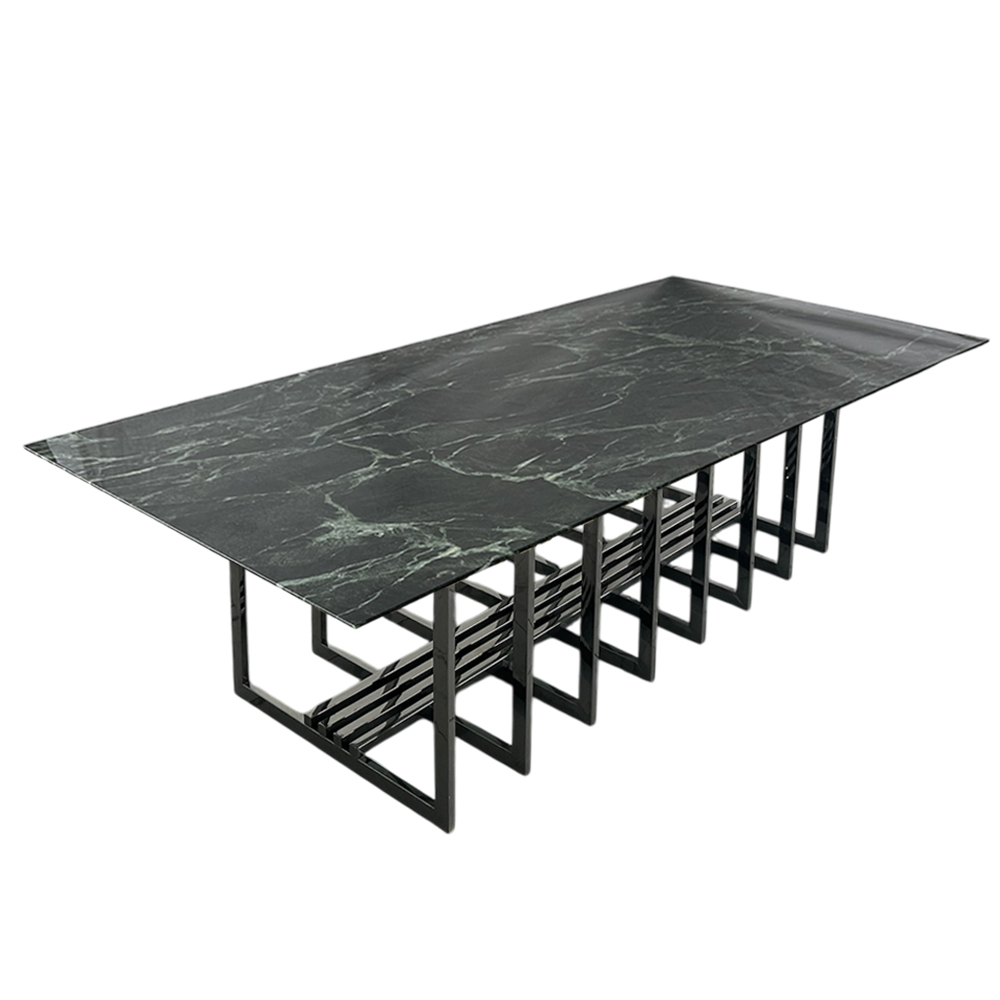 Cubierta rectangular tipo mármol verde con base jaula oxford