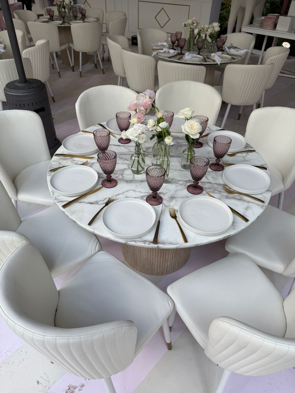 Mesa Mármol Blanco 1.20 con Base Travertino