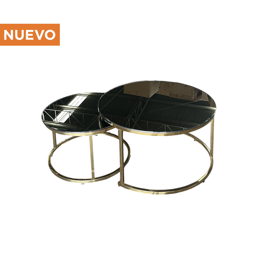Mesa de Centro Doble Dorada con Cubierta de Espejo