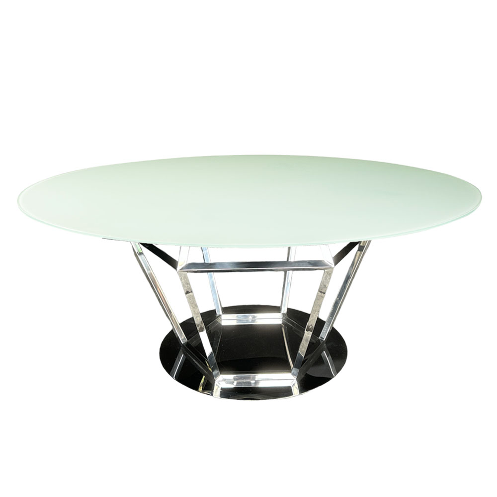 Cubierta circular de cristal blanco con base diamante plateada