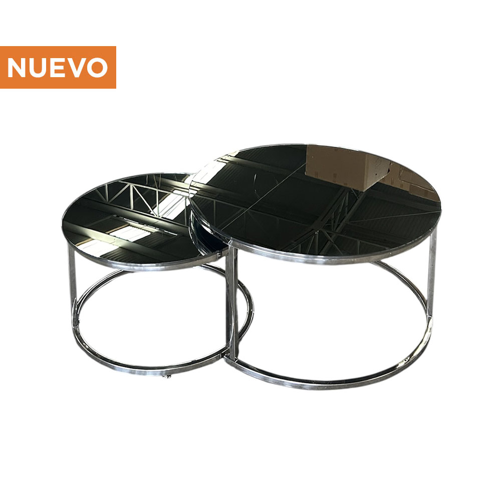 Mesa de Centro Doble Plateada con Cubierta de Espejo