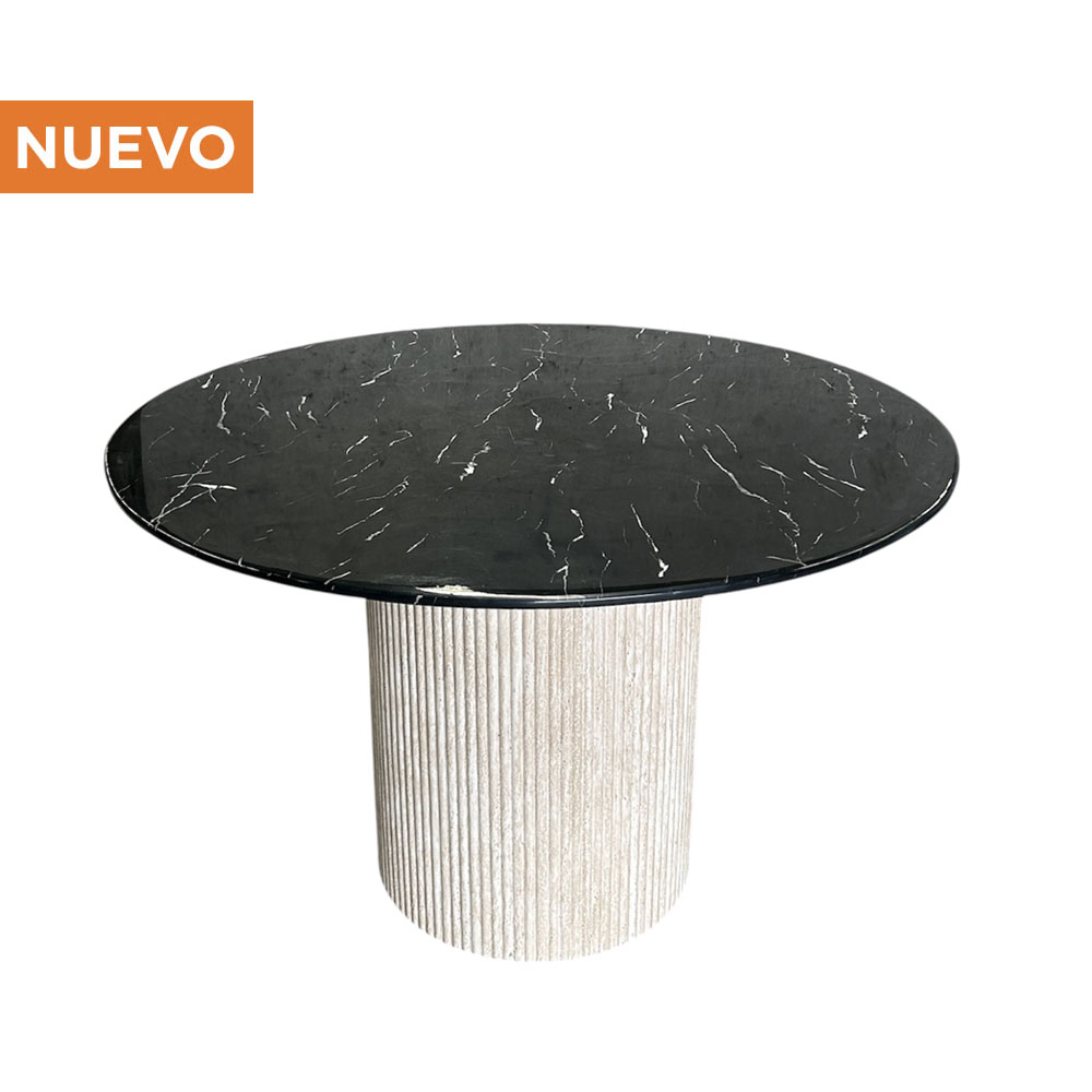 Mesa Mármol Negro 1.20 con Base Travertino