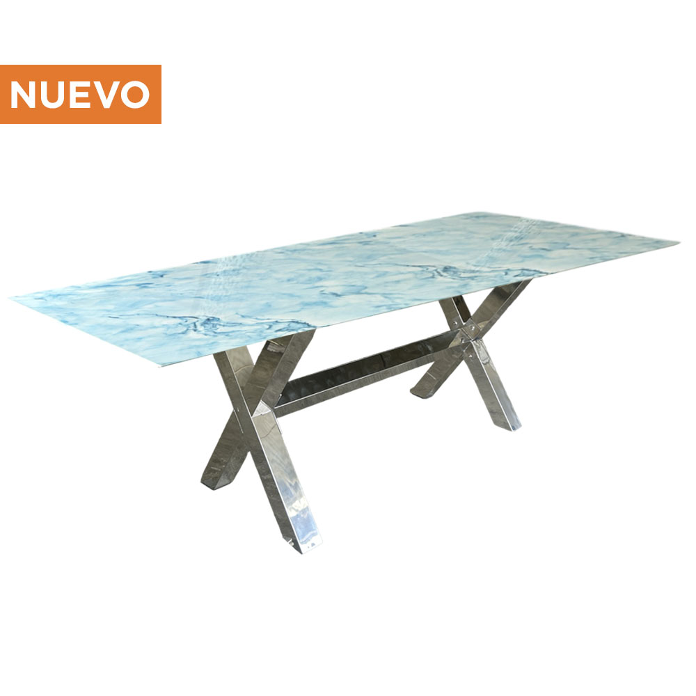 Cubierta Dicori de Mármol Azul con Blanco con Base Cruceta Cromada