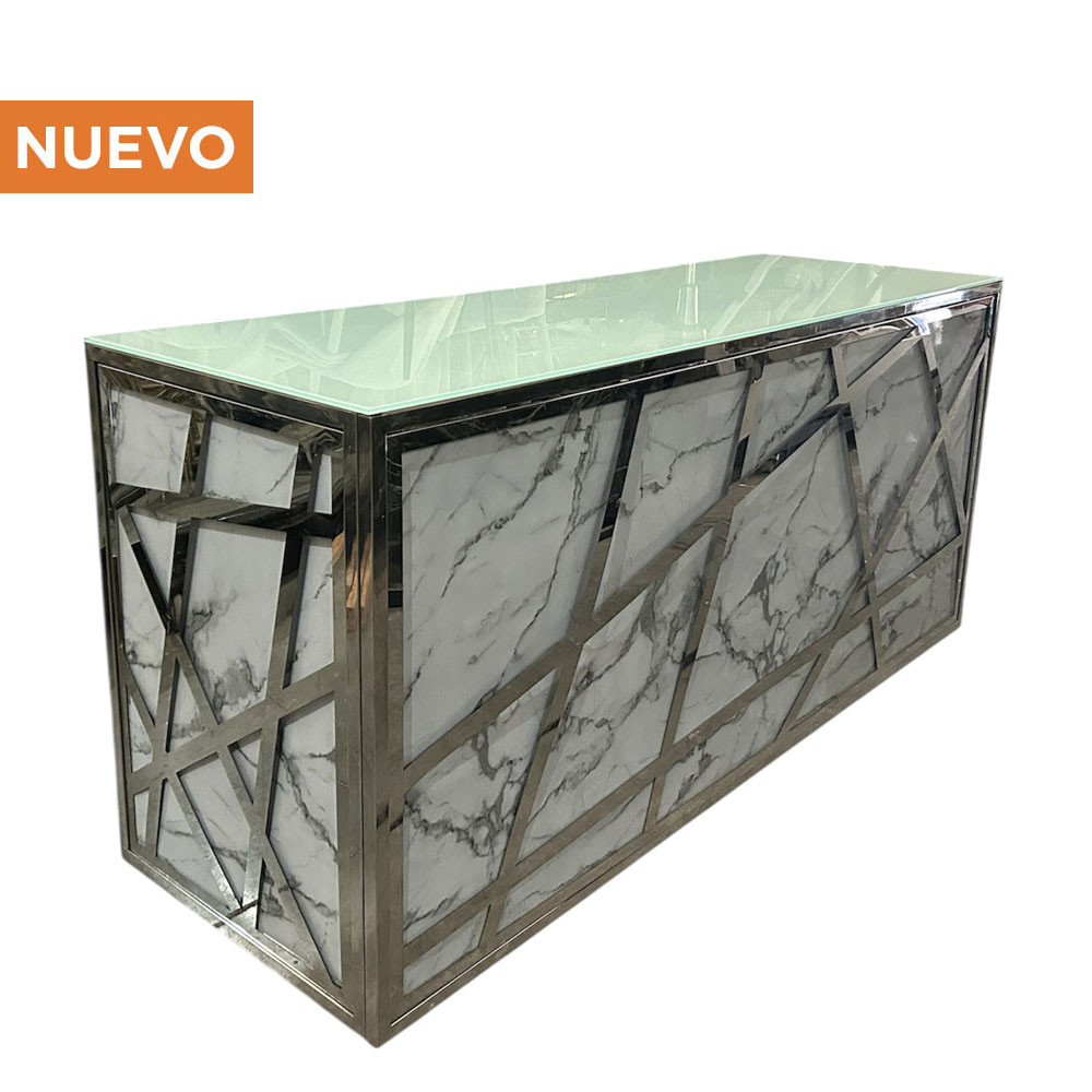 Barra Cromada Mármol Blanco Cubierta de Cristal Blanco