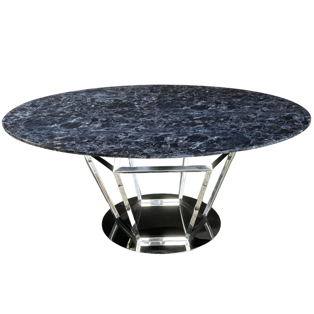 Cubierta circular de mármol azul con base diamante plateada