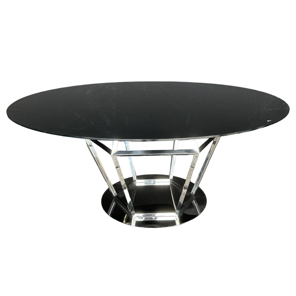 Cubierta circular de cristal negro con base diamante plateada