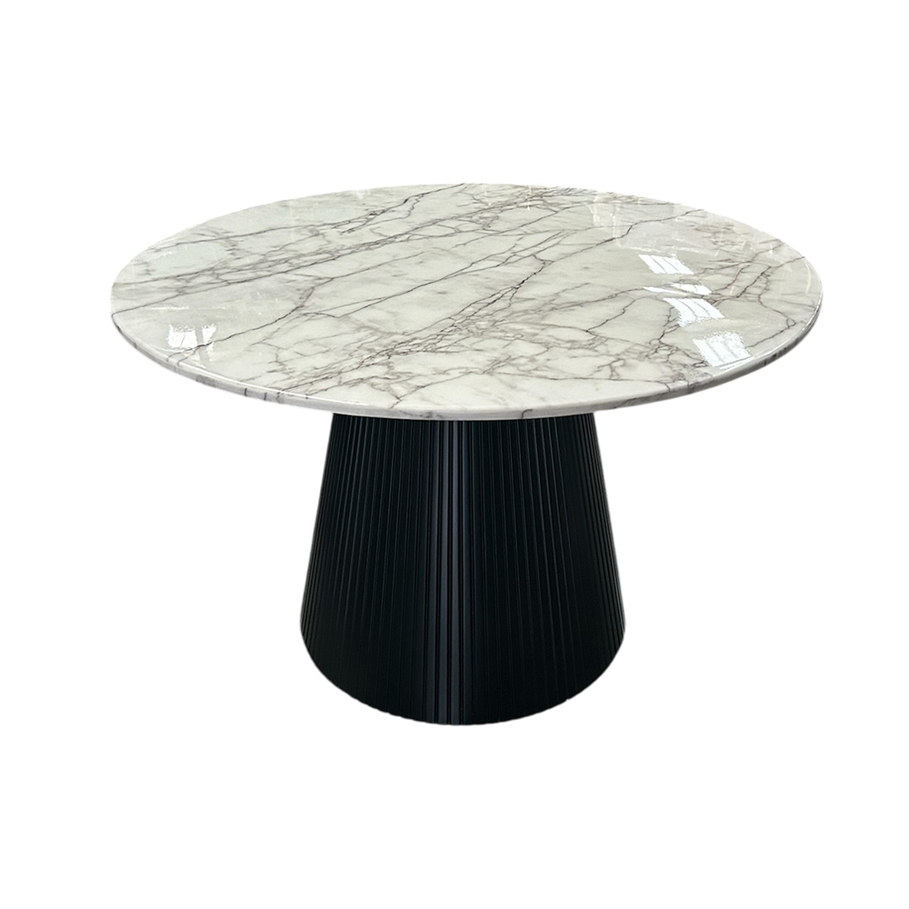 Mesa circular de mármol blanca de 1.20 con base negra