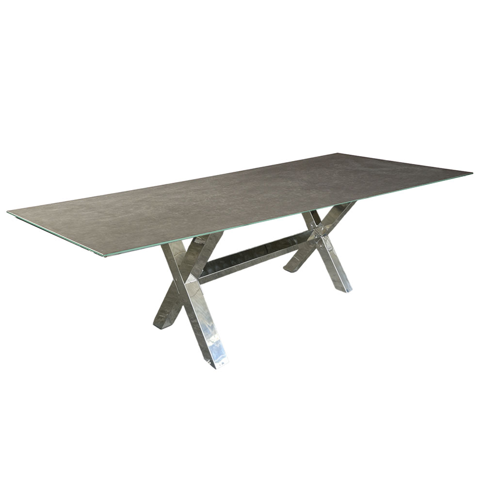 Cubierta rectangular de cristal tipo concreto con base cruceta cromada