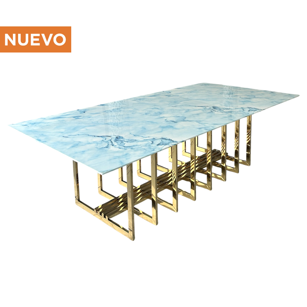 Cubierta Dicori de Mármol Azul con Blanco con Base Jaula Dorada
