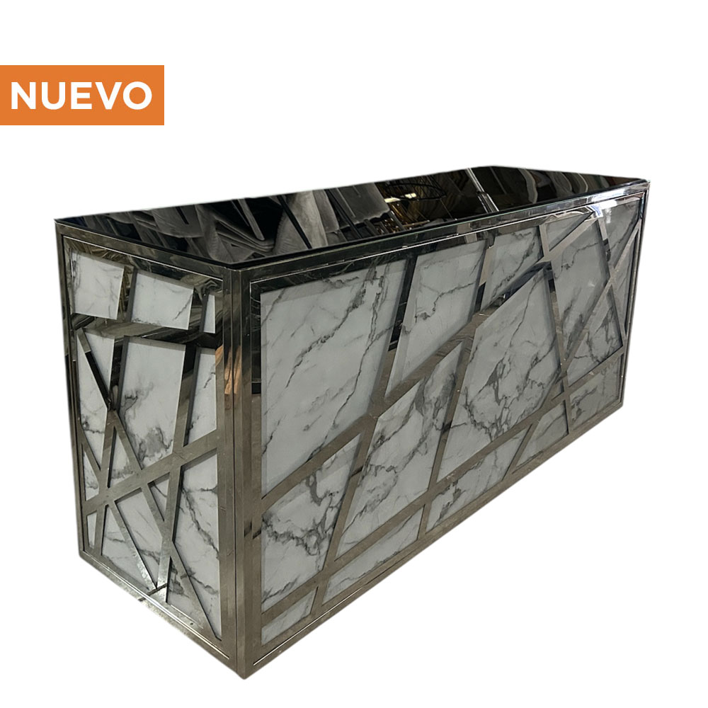 Barra Cromada Mármol Blanco Cubierta Cristal Negro